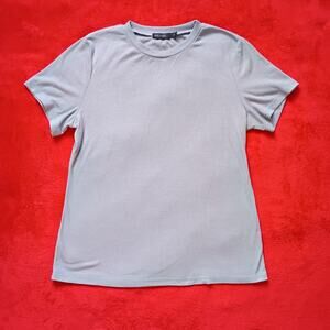 Mikarose Ribbed Crew Neck T Shirt Grey Women Sz L Comfy Normcore Casual Coastal